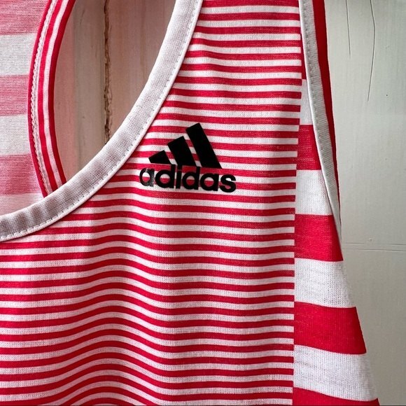 Adidas climalite racerback athletic sleeveless tank top xs pink white striped - Picture 2 of 6